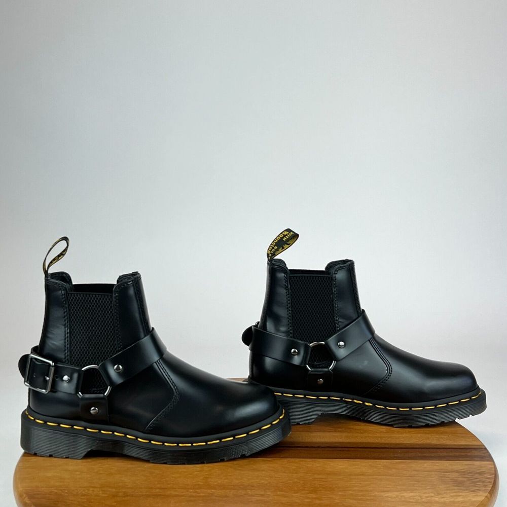 New Womens Dr Martens Wincox Black Leather Harness Chelsea Ankle Boots Size 6 M